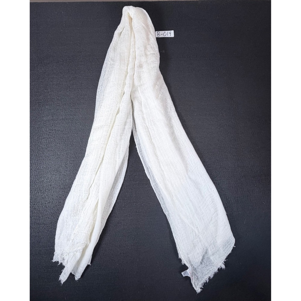 Big Buddha White Gauze Wrap Scarf Wool Blend Frayed Fringe Oversized Shawl 3x6ft